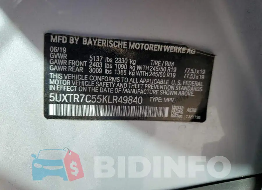 5UXTR7C55KLR49840 Photo# 12