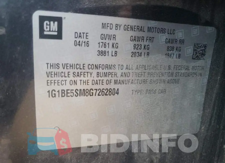 1G1BE5SM8G7262804 Photo# 13