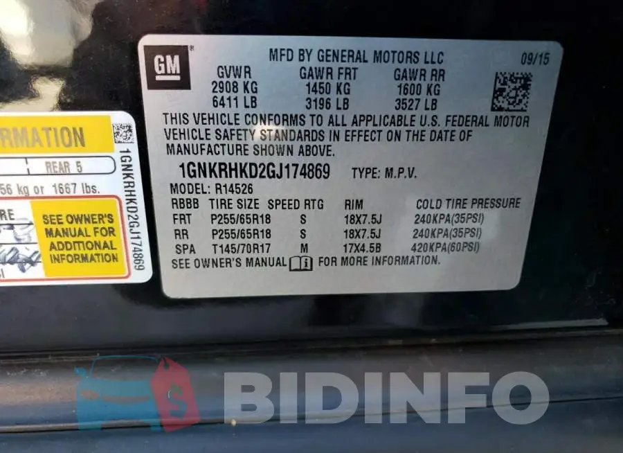 1GNKRHKD2GJ174869 Photo# 13