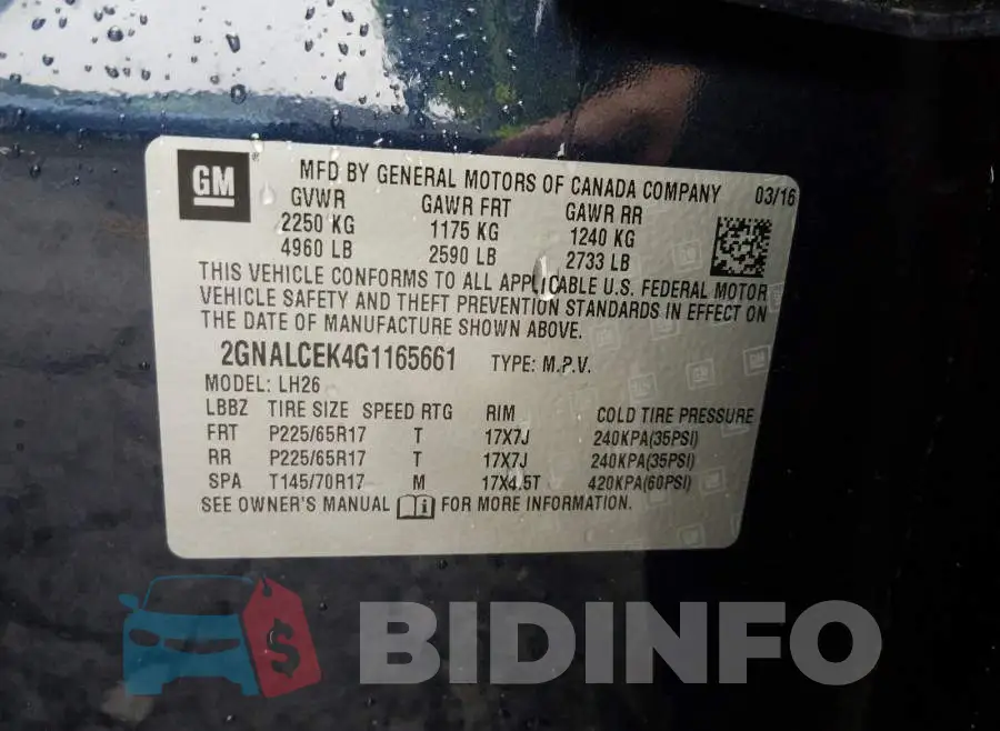 2GNALCEK4G1165661 Photo# 10