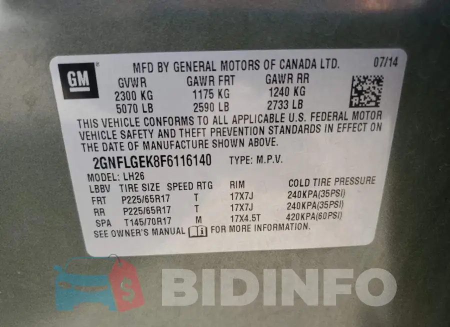 2GNFLGEK8F6116140 Photo# 13