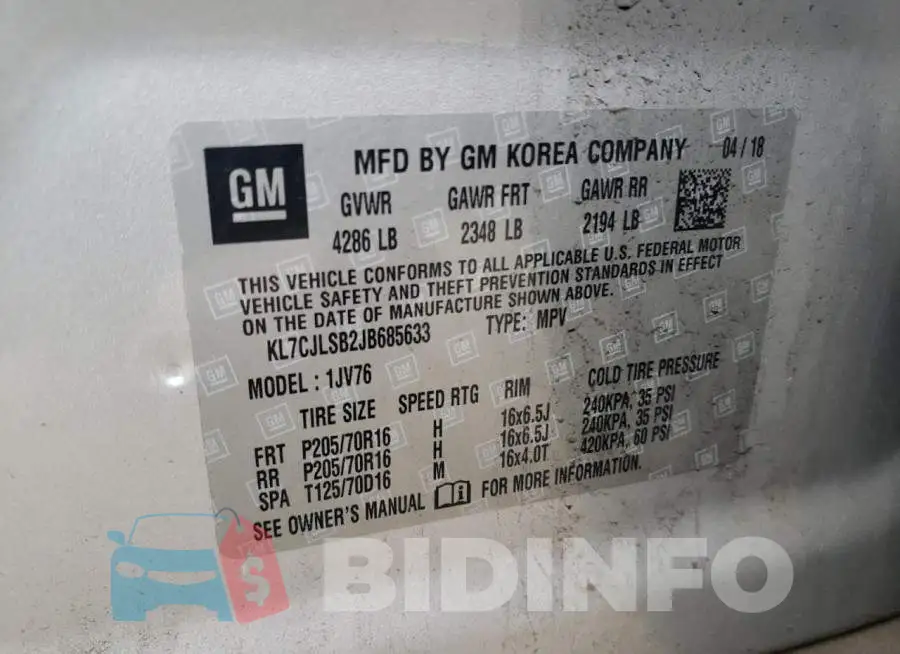 KL7CJLSB2JB685633 Photo# 13