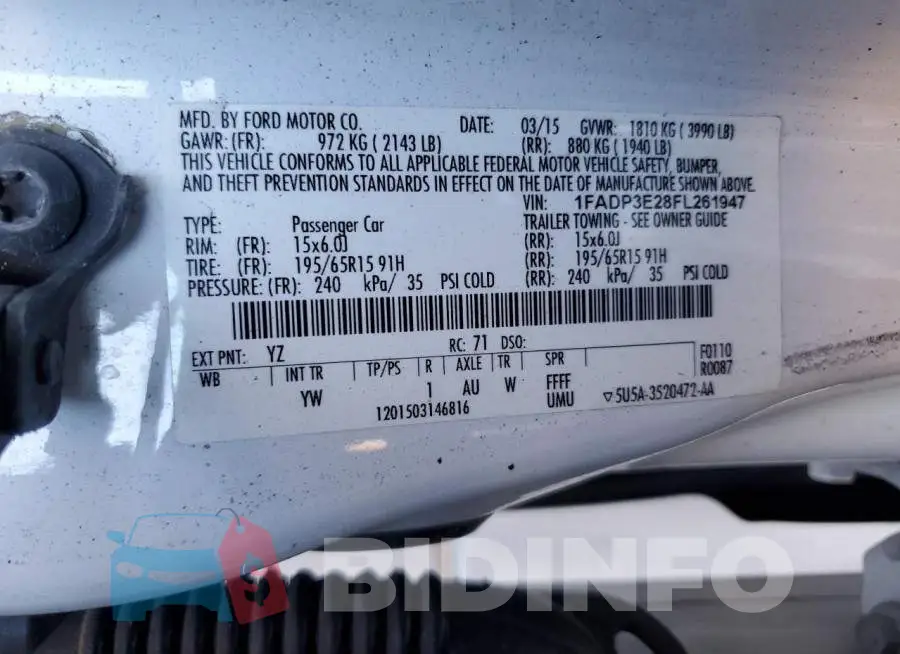 1FADP3E28FL261947 Photo# 12