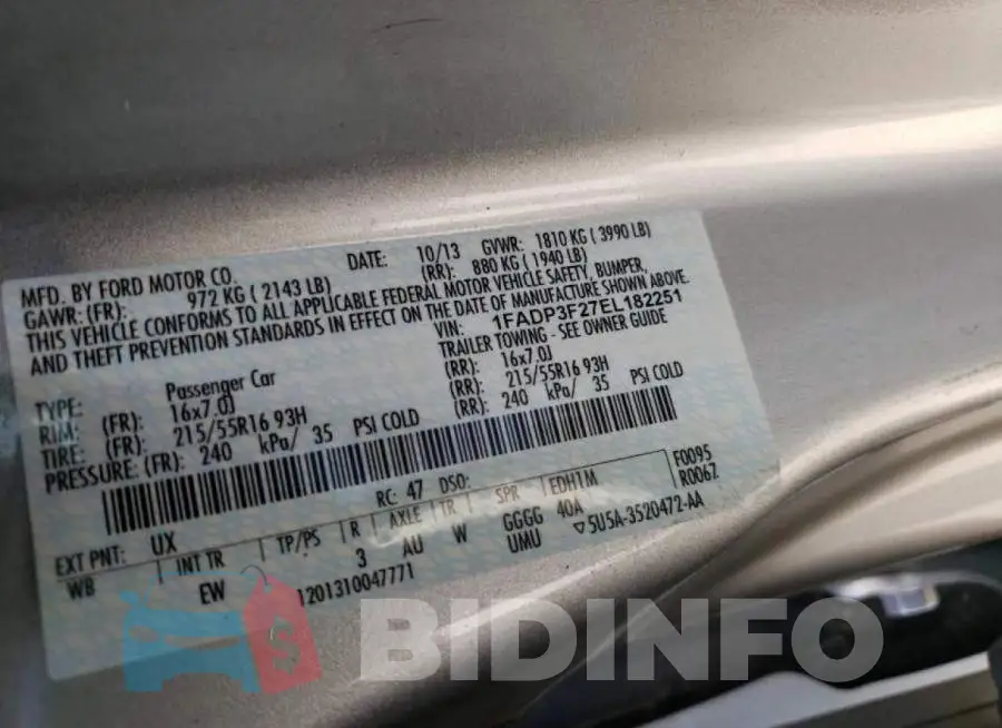 1FADP3F27EL182251 Photo# 10