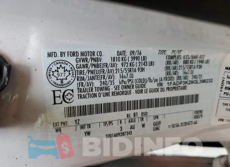 1FADP3K29GL396232 Photo# 12