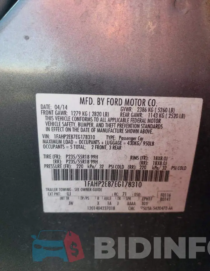 1FAHP2E87EG178310 Photo# 12