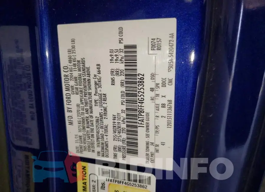 1FATP8FF4G5253862 Photo# 12
