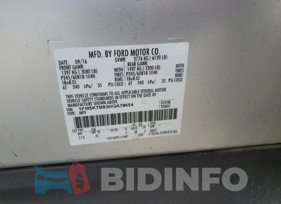1FM5K7B83HGA78654 Photo# 12