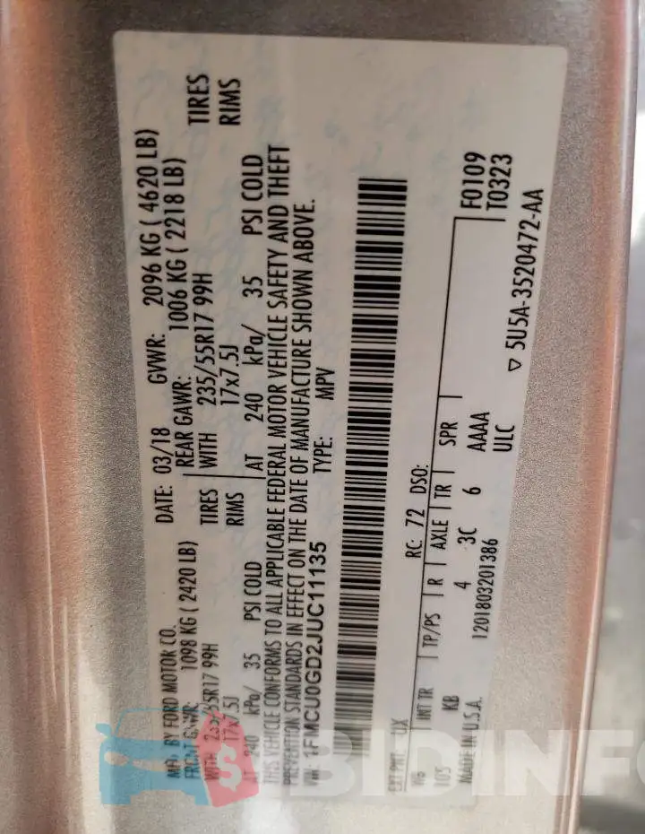 1FMCU0GD2JUC11135 Photo# 13