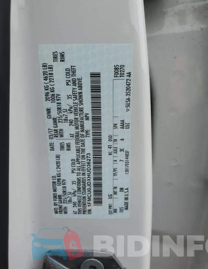 1FMCU0JDXHUD36273 Photo# 12