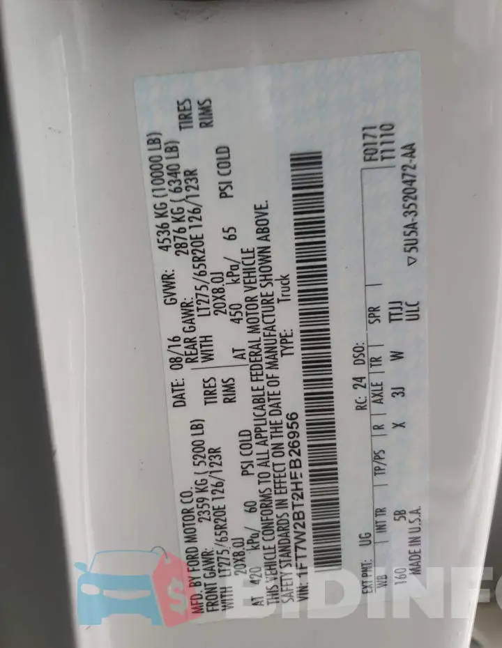 1FT7W2BT2HEB26956 Photo# 12