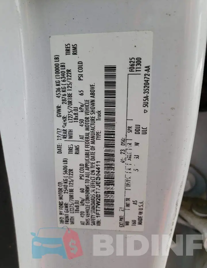 1FT7W2BT7JEB04411 Photo# 12