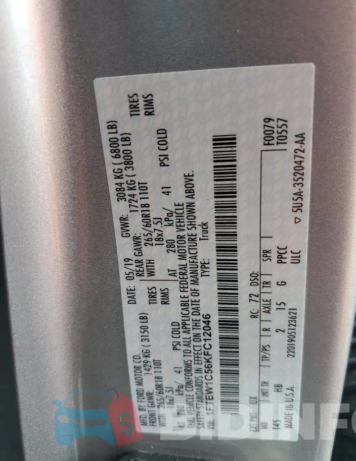 1FTEW1C56KFC12046 Photo# 12