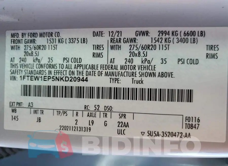 1FTEW1EP5NKD20944 Photo# 12