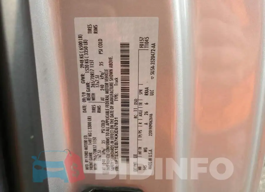 1FTEX1EB7KKE67831 Photo# 12
