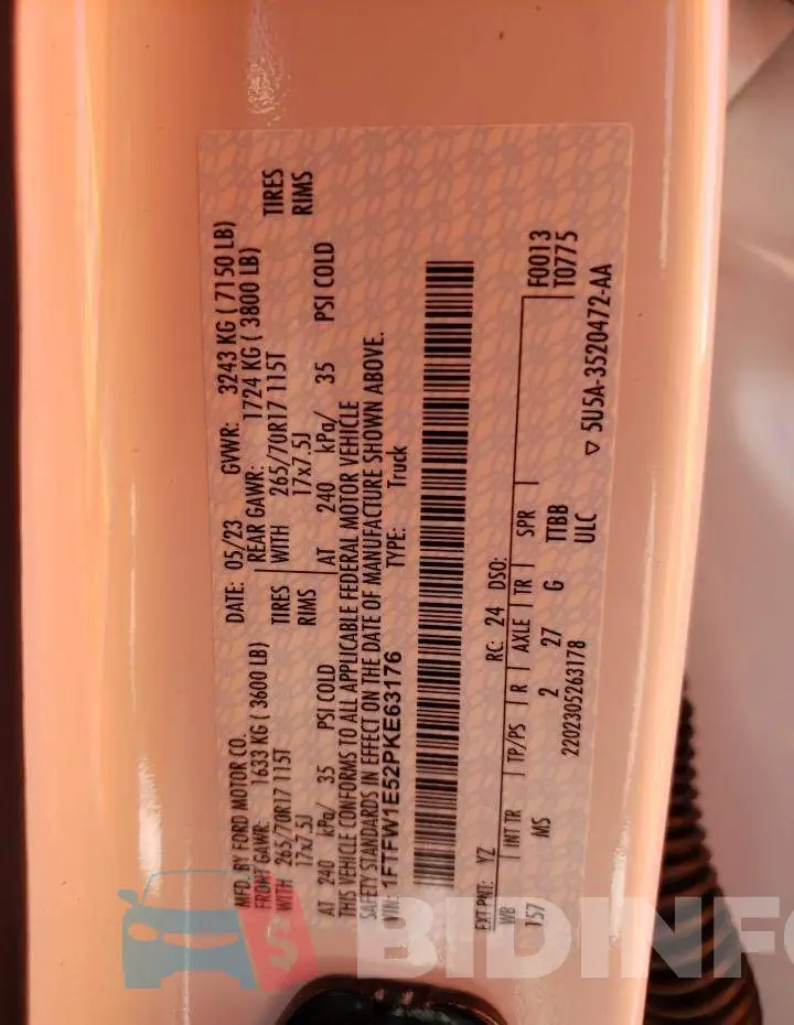 1FTFW1E52PKE63176 Photo# 13