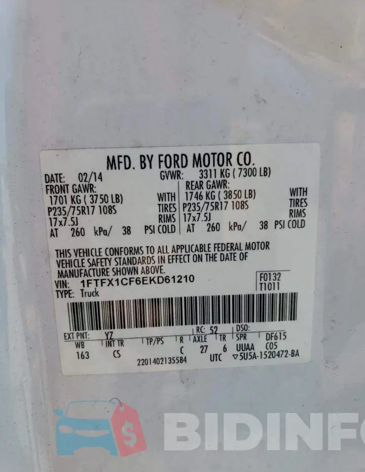 1FTFX1CF6EKD61210 Photo# 12
