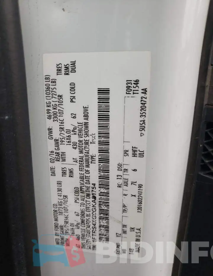 1FTRS4XG0GKA81754 Photo# 14