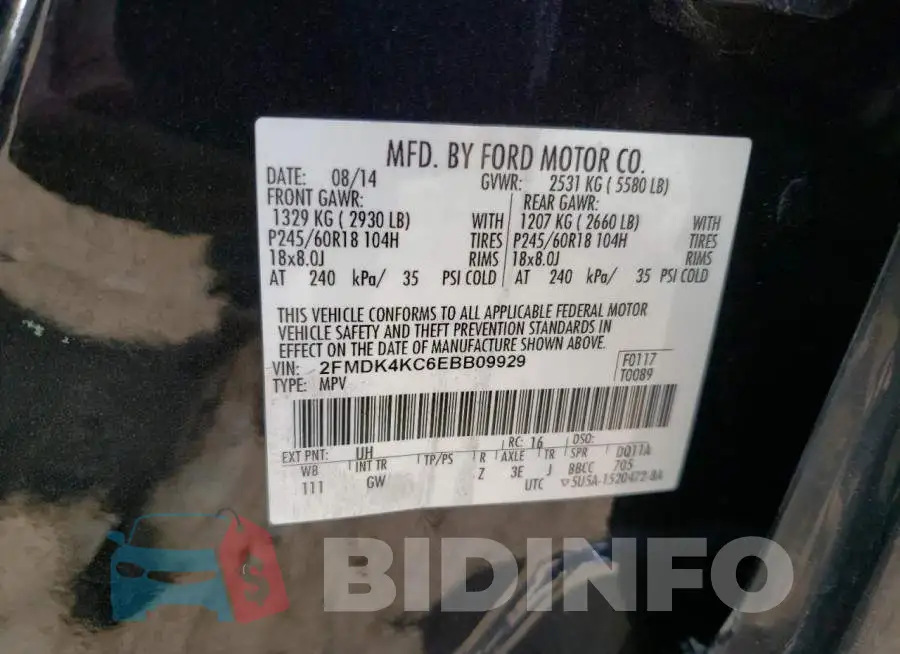2FMDK4KC6EBB09929 Photo# 14