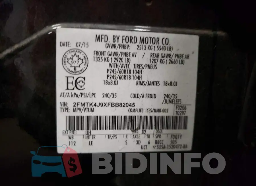 2FMTK4J9XFBB82045 Photo# 13