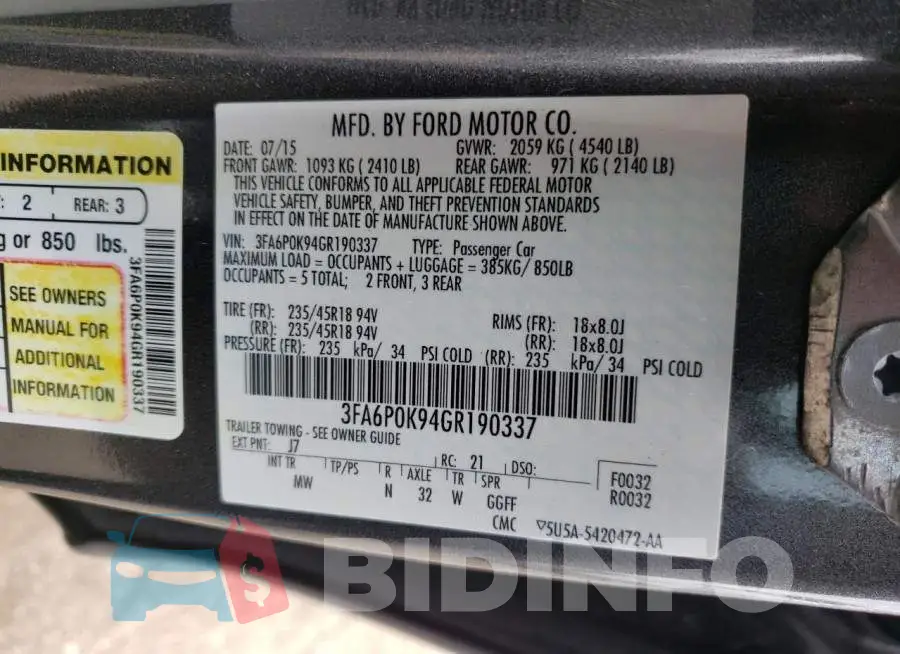 3FA6P0K94GR190337 Photo# 12