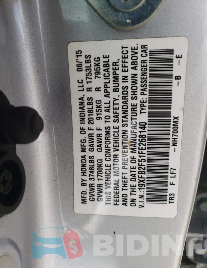 19XFB2F51FE268140 Photo# 13