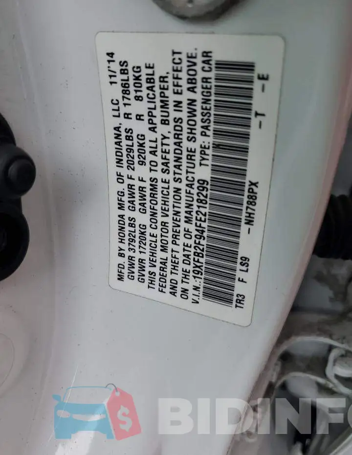 19XFB2F94FE218299 Photo# 12