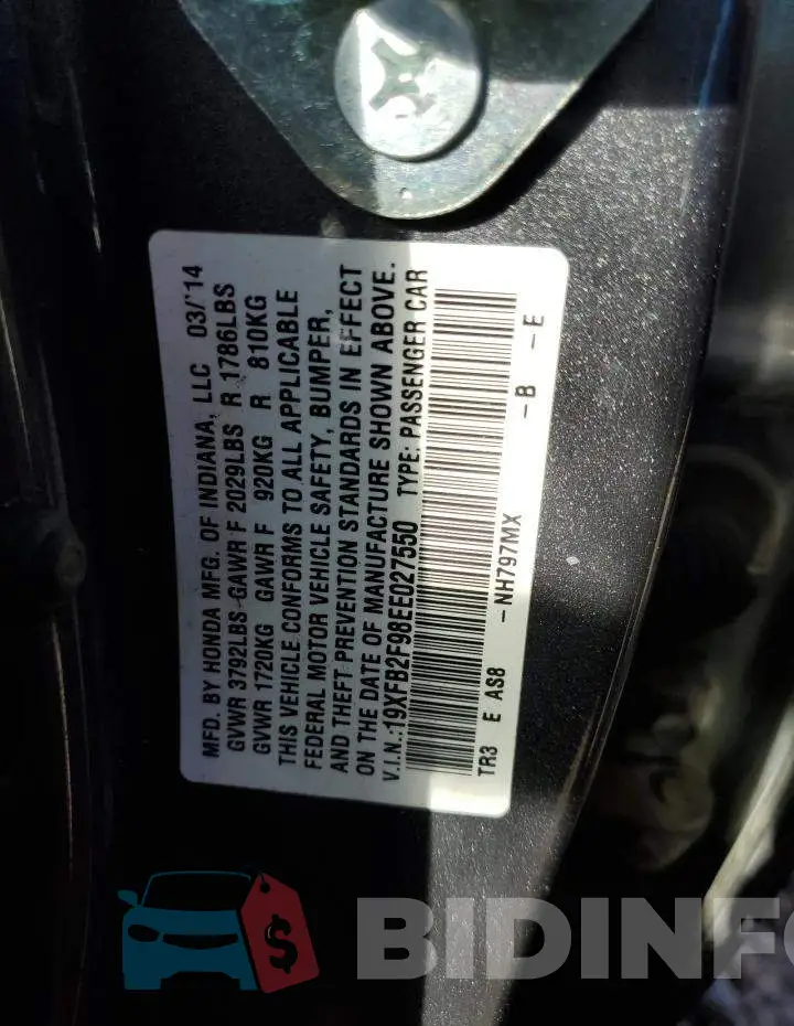 19XFB2F98EE027550 Photo# 12
