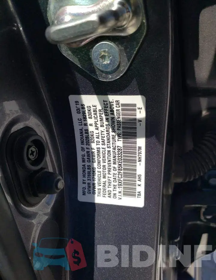 19XFC2F85KE033287 Photo# 12