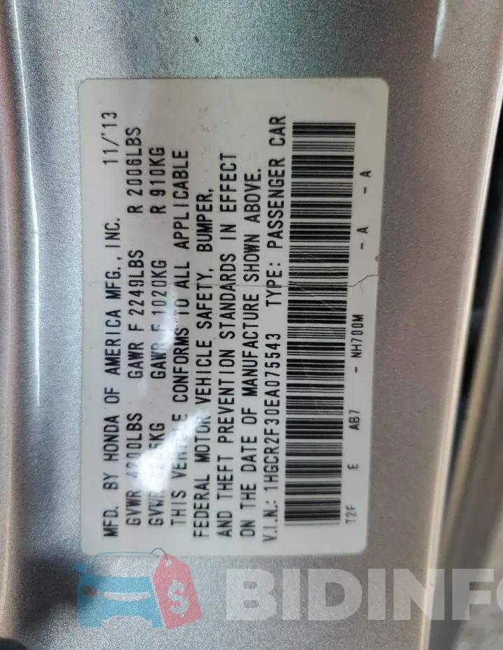 1HGCR2F30EA075543 Photo# 13