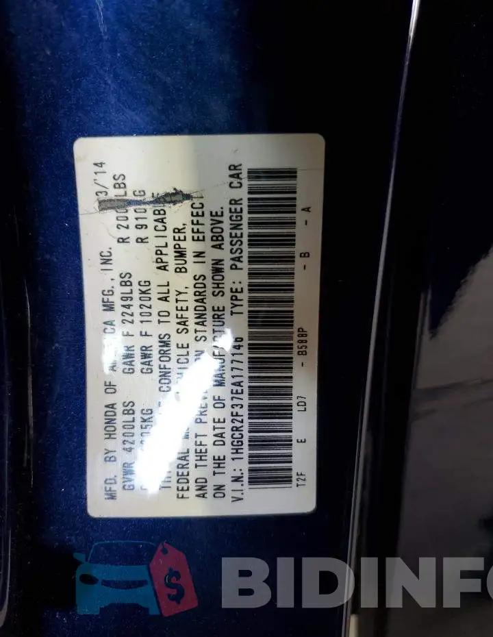 1HGCR2F37EA177146 Photo# 12