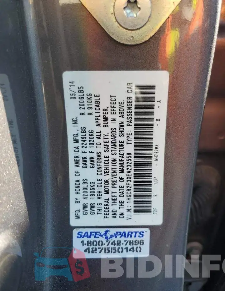 1HGCR2F3XEA232558 Photo# 12