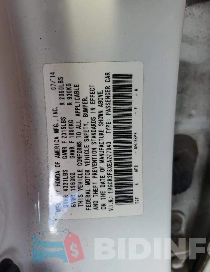 1HGCR2F8XEA277043 Photo# 12
