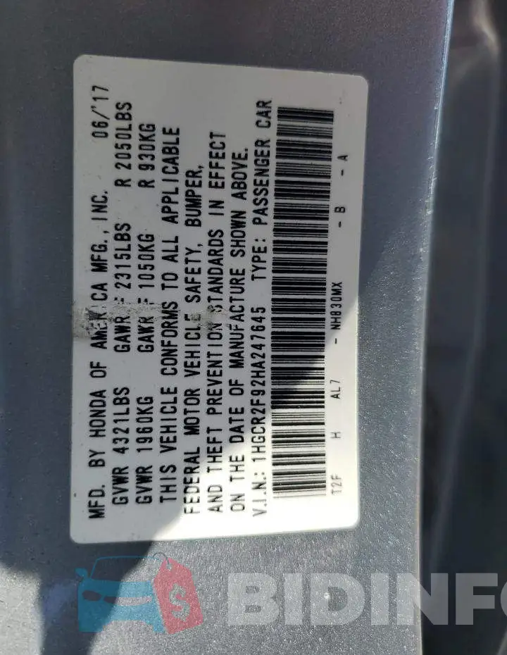 1HGCR2F92HA247645 Photo# 12