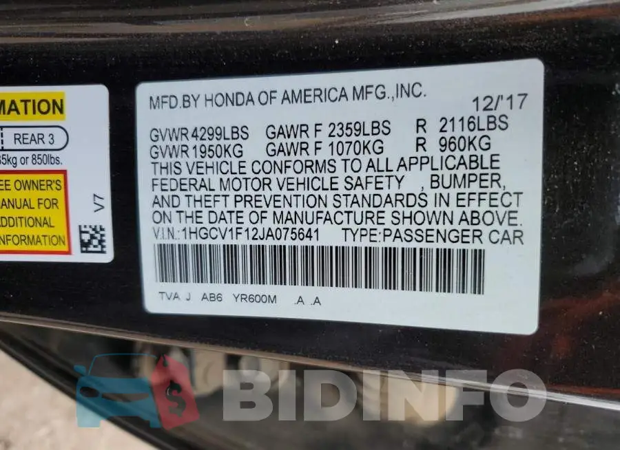1HGCV1F12JA075641 Photo# 12