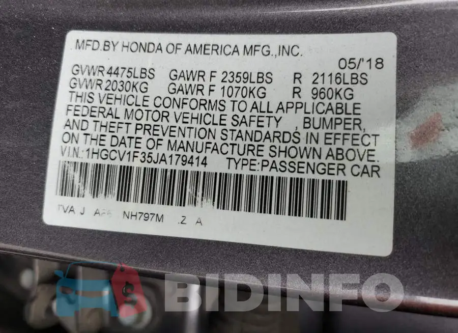 1HGCV1F35JA179414 Photo# 12