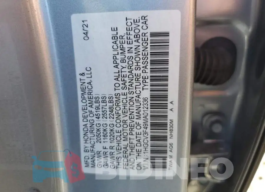 1HGCV3F49MA012336 Photo# 13