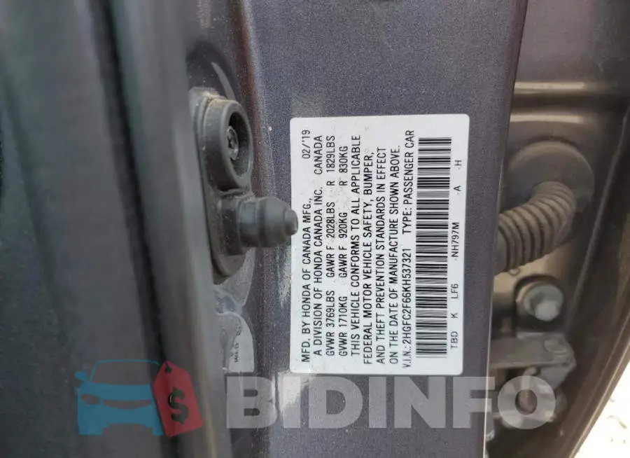 2HGFC2F66KH537321 Photo# 12