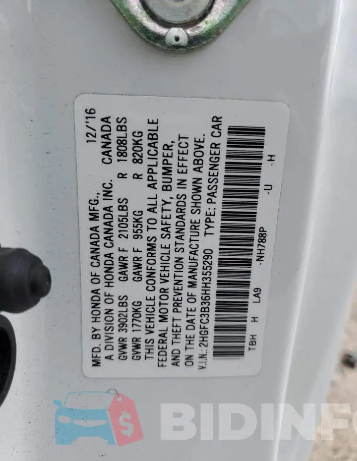 2HGFC3B36HH355290 Photo# 12