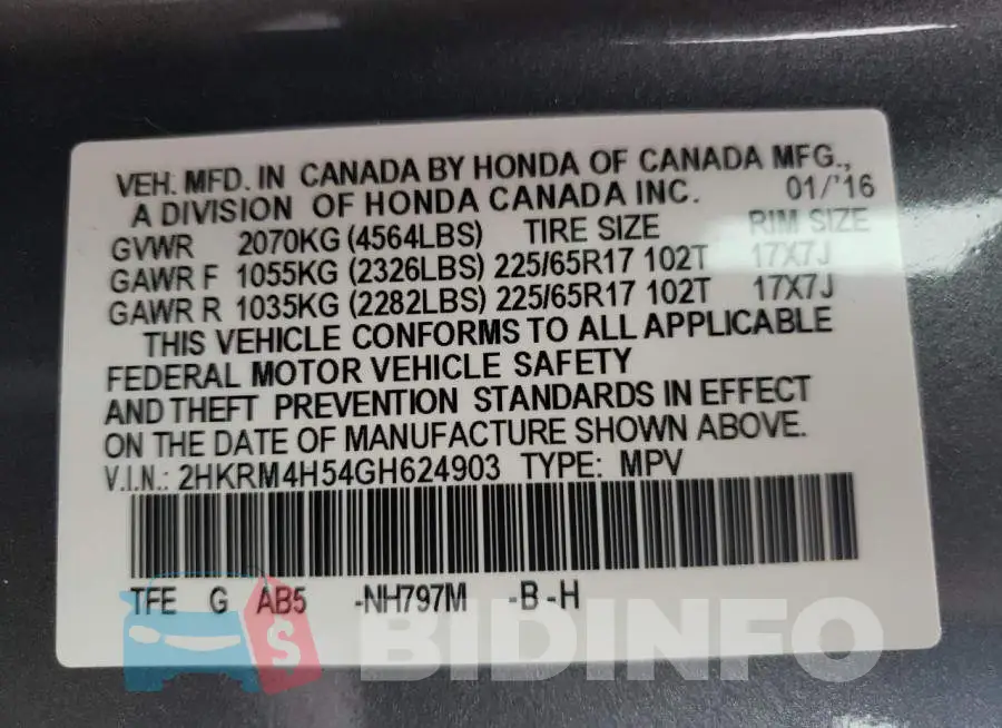 2HKRM4H54GH624903 Photo# 10