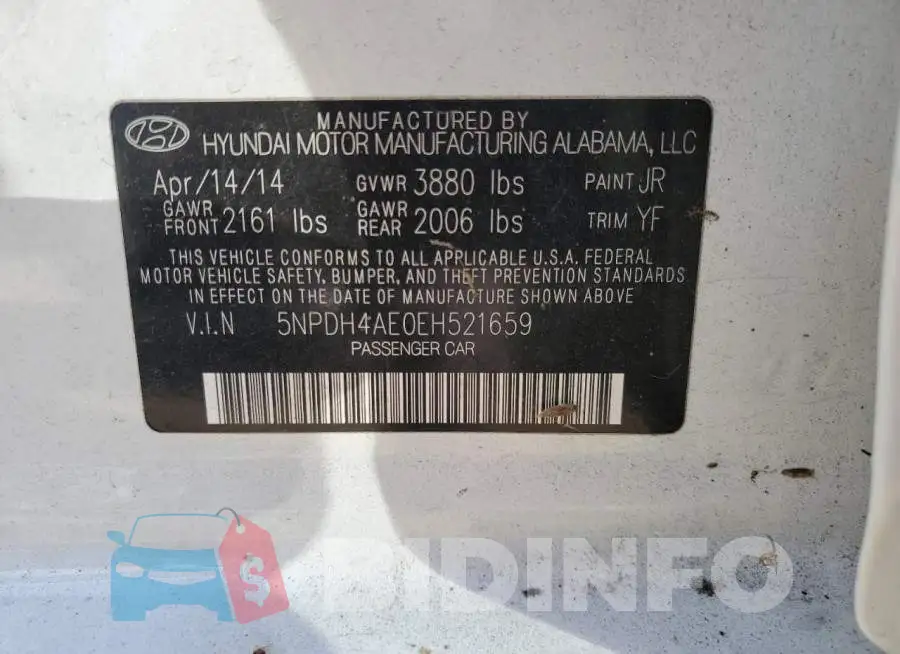 5NPDH4AE0EH521659 Photo# 12