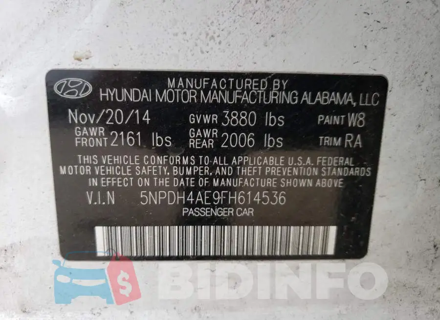 5NPDH4AE9FH614536 Photo# 12