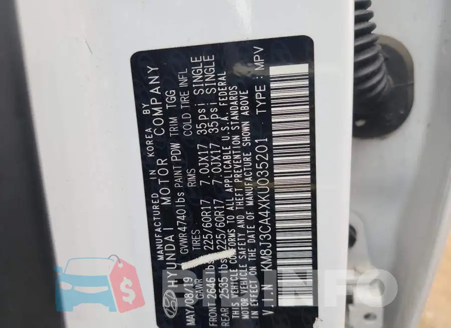 KM8J3CA4XKU035201 Photo# 13