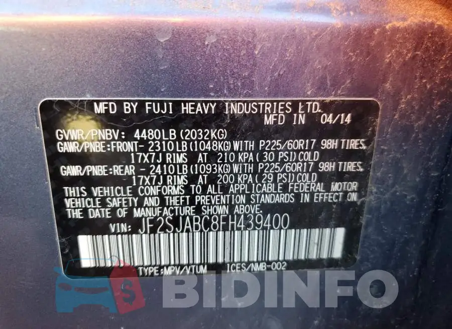 JF2SJABC8FH439400 Photo# 12