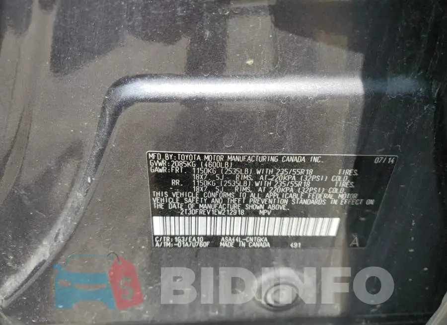2T3DFREV1EW212918 Photo# 12