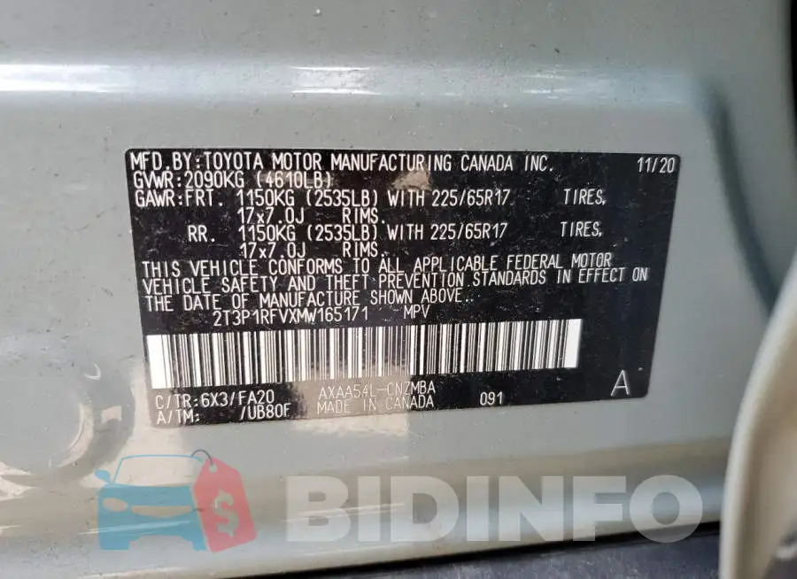 2T3P1RFVXMW165171 Photo# 12