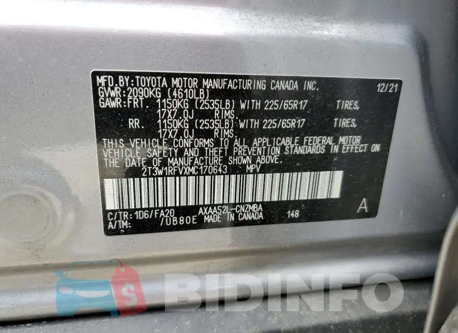 2T3W1RFVXMC170643 Photo# 13