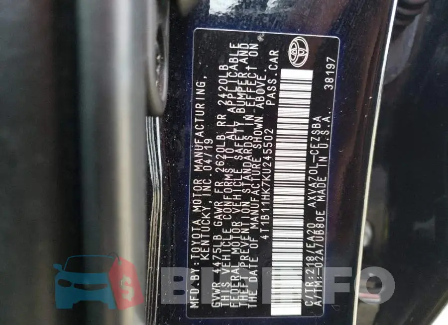 4T1B11HK7KU245502 Photo# 12