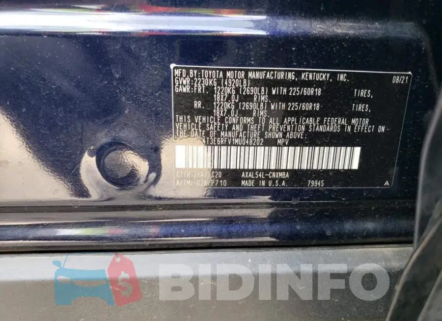 4T3E6RFV1MU048202 Photo# 13