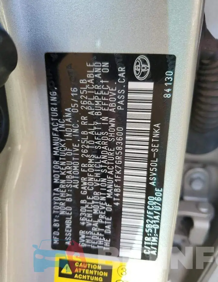 4T4BF1FK7GR583600 Photo# 13